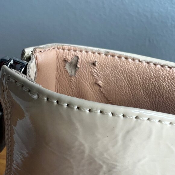 Schutz Viha Patent Leather Bootie‎ Womens 10 Pointed Toe Heel Eggshell - Picture 12 of 16